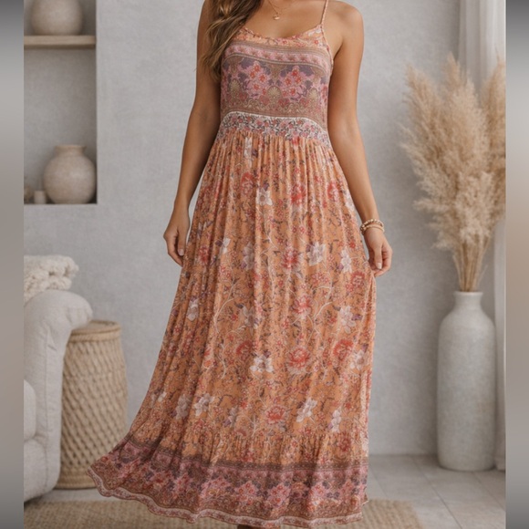 Emery Rose Dresses & Skirts - Emery Rose Maxi Dress Womens M Orange Boho Floral Sleeveless Tank Hippy Sundress